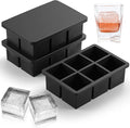 Nax Caki Ice Cube Trays 3 Pack - Large Size Silicone Ice Cube Molds(Black) for Whiskey Ice Cube Maker for Cocktail Old Fashioned Ice Cube Tray