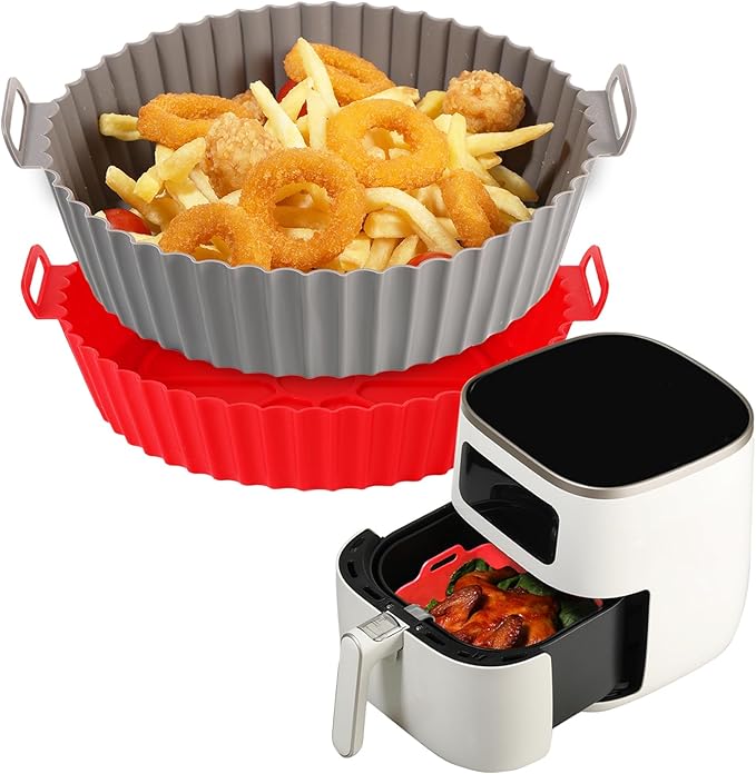 Silicone Liners, Pot 2 Pcs Reusable Non-Stick Air Fryer Basket Bowl Fit 3-5QT Baking Replacement of Flammable Parchment Paper(Round, 6.5 Inch)