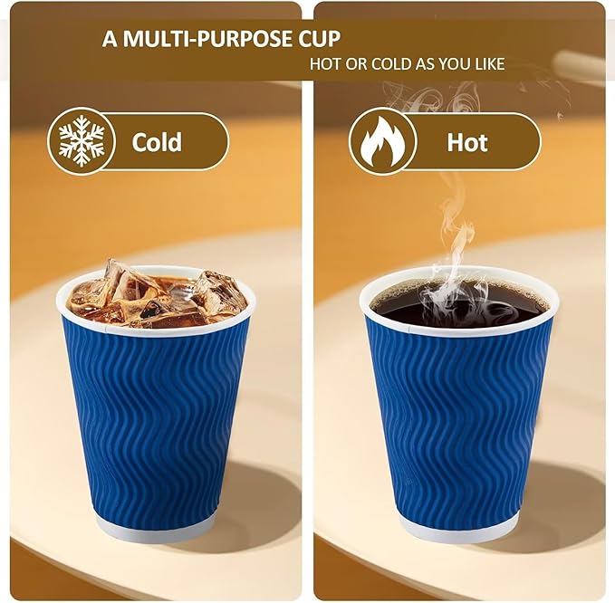 500 Pack Coffee Cups with Lids 16oz, Disposable Insulated Ripple Wall To Go Paper Coffee Cups for Hot/Cold Drinks Office Home Shop Event (Navy)