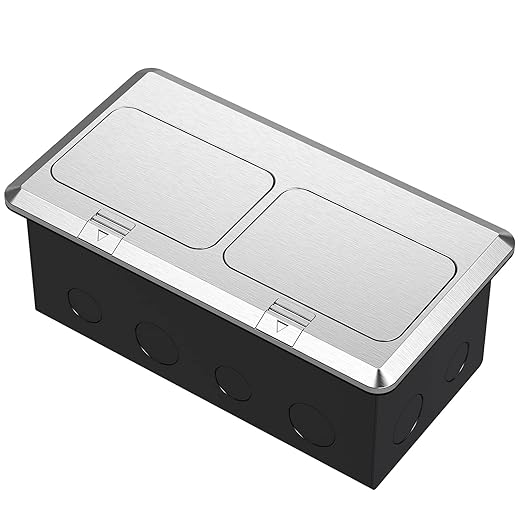 KYHSHJ Dual Pop-Up Floor Electrical Outlet Box Kit，20 Amp Stainless Steel USB TR Receptacle Outlet，3-Port RJ45 Datacom Receptacle，Waterproof Gasket with IP44 Waterproof Rating，ETL Listed, Silver