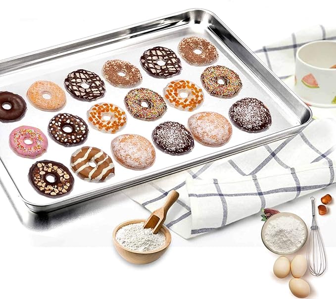 TeamFar Baking Sheet Set of 4, Stainless Steel Baking Pan Tray Cookie Sheet, Non Toxic & Healthy, Rust Free & Easy Clean - Dishwasher Safe