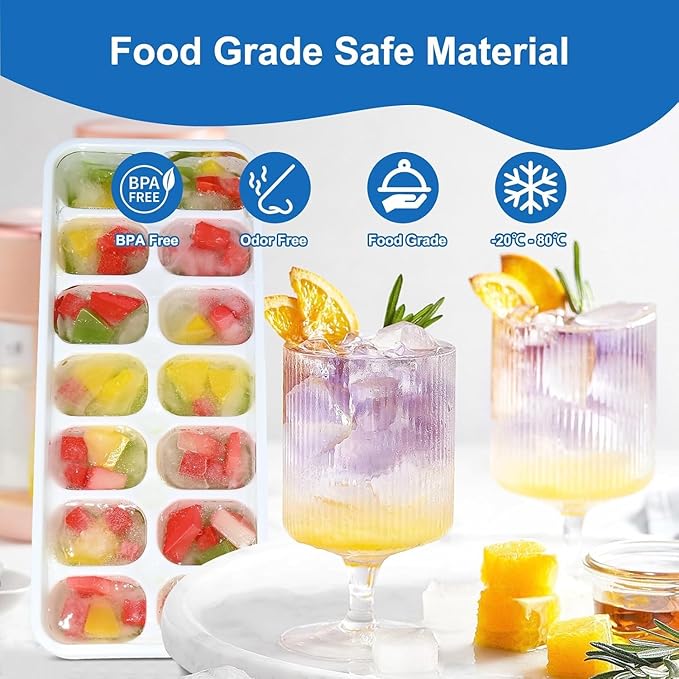 Ice Cube Tray, Ice Cube Trays for Freezer 5 Pack with Lids, Ice Tray Easy-Release, Ice Trays for Freezer Stackable, Silicone Ice Cube Tray for Drinks, Coffee - BPA-Free and Odor-Free