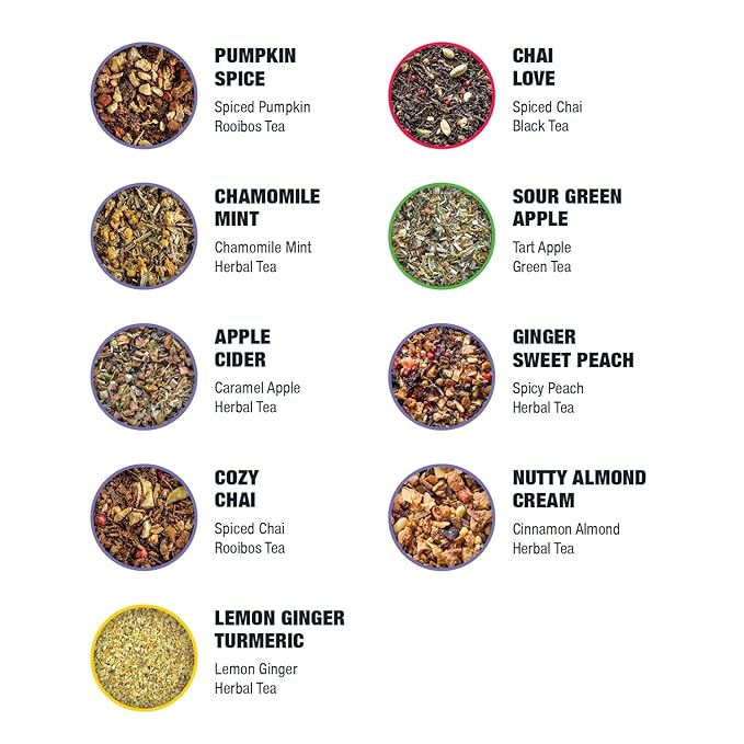 Tiesta Tea Fall Medley Dry Flight Set Sampler Set - Loose Leaf Tea, No Caffeine, Perfect Hot or Iced, Assorted Brew Set With Herbal, Black, Chai, Fruit Blends, & More - 9 Resealable Pouches