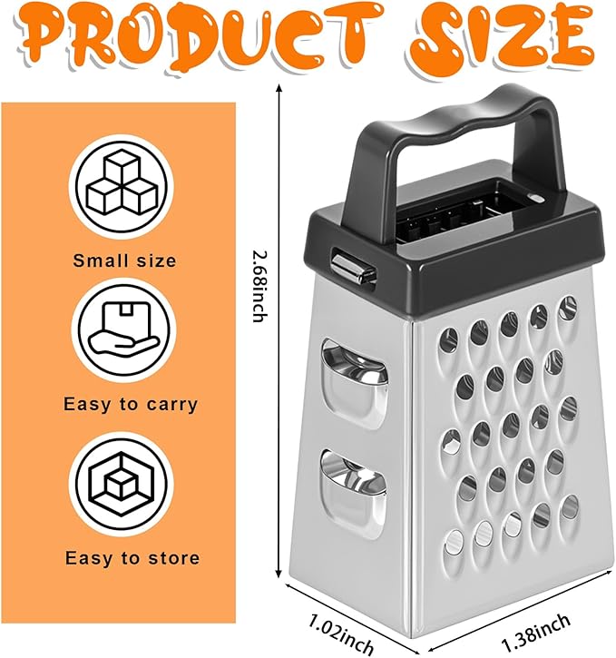 Mini Cheese Grater, 3 Pcs Stainless Steel Box Grater with Handle Professional Cheese Slicer Graters for Kitchen Slicer Cheeses Gingers Vegetable Dishwasher Safe (White, Grey, Black)