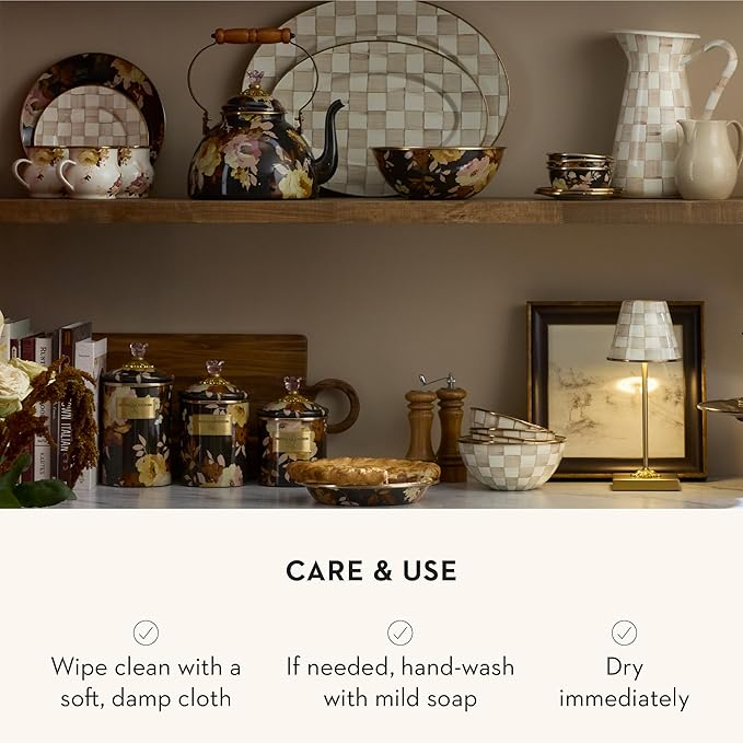 MACKENZIE-CHILDS Enamel Canister, Kitchen Storage Container with Lid, Medium, Wild Rose Brown