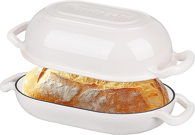 Enameled Cast Iron Sourdough Bread Oven, Dutch Oven, Loaf Cast Iron Bread Pan for Homemade Bread Baking, Meatloaf Pan with Lid, 5QT, White