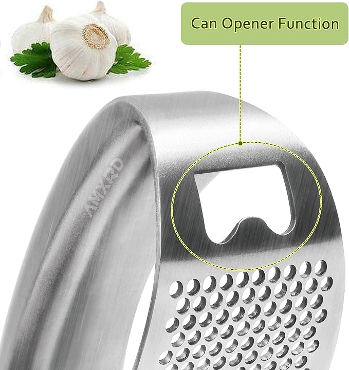 Garlic Press Rocker & Silicone Peeler, Stainless Steel Garlic Mincer Crusher Squeezer Kitchen Tool