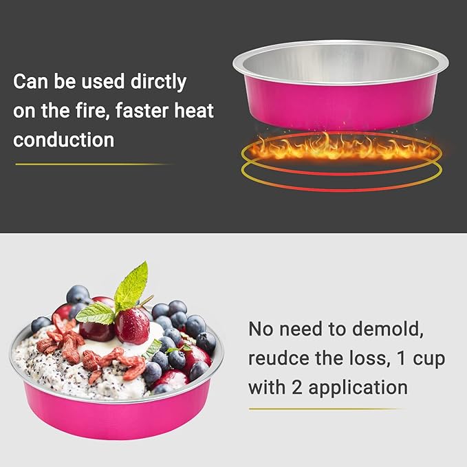 Beasea Disposable Cupcake Pans with Lids, 100 Pack 4 Inch 8oz Rose Red Aluminum Baking Foil Tins Small Round Tart Containers for Individual Dessert Muffin Cheesecake Ramekins Quiche Oven Dishes