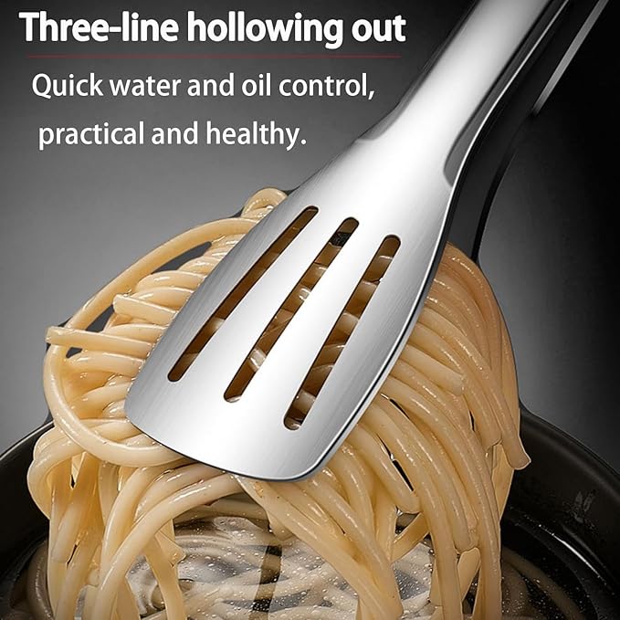 Stainless Steel Kitchen Tong Set - Anti-Slip Heat-Resistant Grip, Widened 3-Line Slotted Heads for Easy Clamping (Steaks, BBQ, Pasta, Salads), Easy Clean for Versatile Use Set of 3-6", Silver