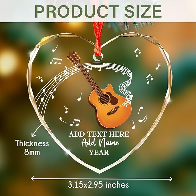 Customized Guitar Christmas Glass Ornaments, Personalized Guitar Player Xmas Ornament with Text Name & Year, 2025 Christmas Ornament Gift for Guitarist Teacher, Instrument Xmas Tree Decor