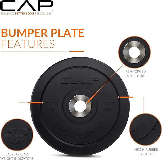 CAP Barbell 2-Inch Olympic Bumper Plate Weight Set with 6 Post Rack | 100-370 lbs | Multiple Options