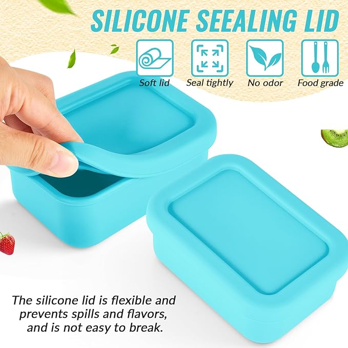 6 Packs 1 Cup Silicone Soup Freezer Molds with Lid Silicone Soup Freezer Trays Rectangle Reusable Food Preserving Tray Freezing Sauces Stews(Lake Blue)