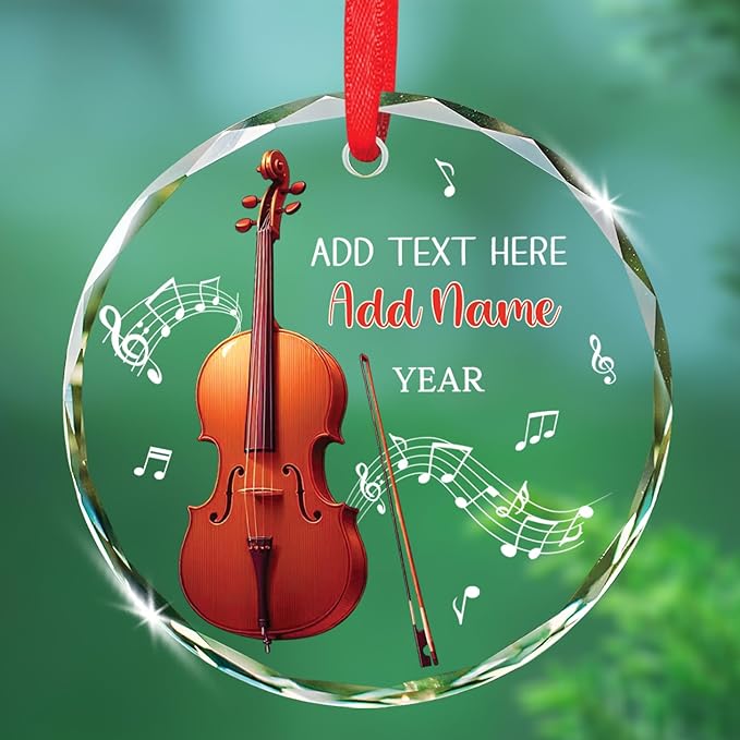 Cello Christmas Tree Glass Ornament, Personalized Text & Name Cello Musical Instrument Xmas Ornament Gifts for Musical Lover, Cellist Christmas Ornaments 2025, Custom Instrument Player Glass Keepsake