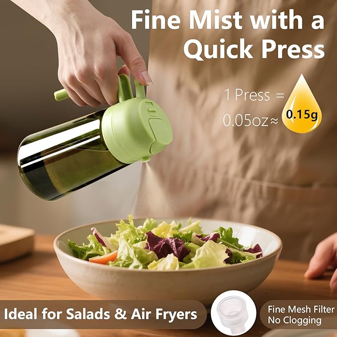 2PCS Olive Oil Dispenser and Oil Sprayer – 16oz/470ml Glass Light-Proof Oil Pourer for Kitchen, Air Fryer, Cooking, Salad, and BBQ