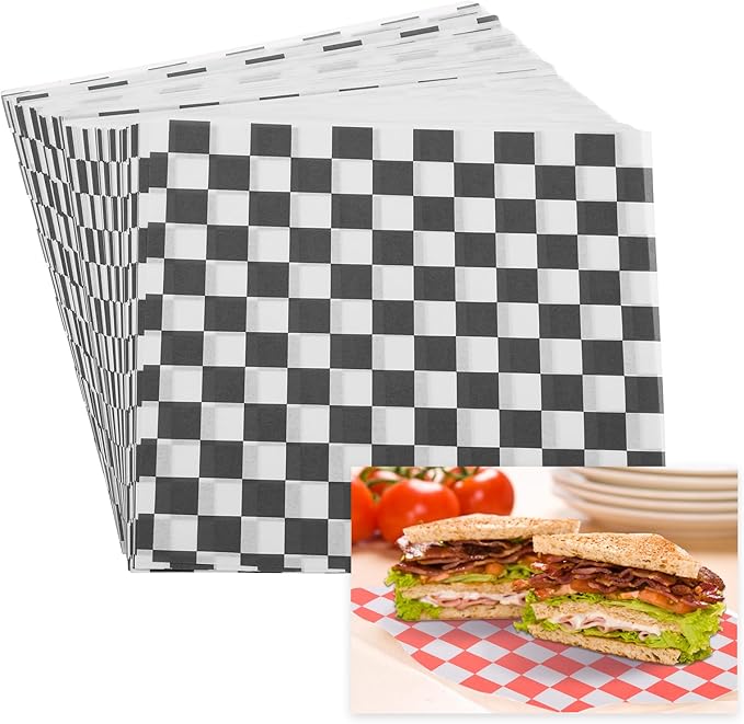 PATIKIL 5.9" x 5.9" Waxed Paper Sheets, 50Pcs Square Pattern Oil-absorbing Dry Food Wrapping Paper for Bakery Coffee Shop Home Baking Kitchen DIY, Black