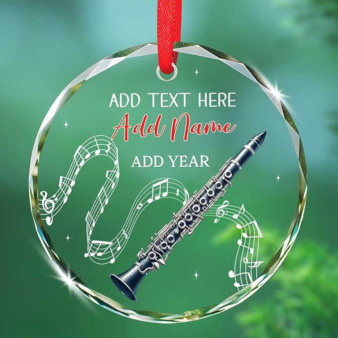 Clarinet Player Christmas Glass Ornament, Personalized Clarinet Xmas Ornament Gifts for Musical Instrument Player, Clarinettist Christmas Keepsake, Custom Text & Name Musician Glass Ornaments 2025