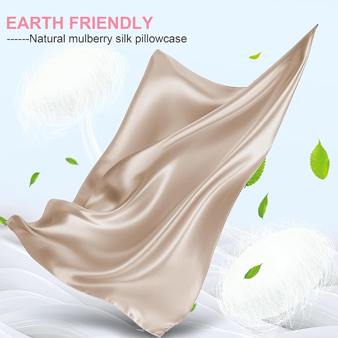 Mulberry Silk Pillow Cases King Size with Hidden Zipper, Ultra Smooth and Soft Breathable Cooling Silk Satin Pillowcase for Hair and Skin, Gifts for Women Men (Champagne, 20x36 Inches, 1 Pack)
