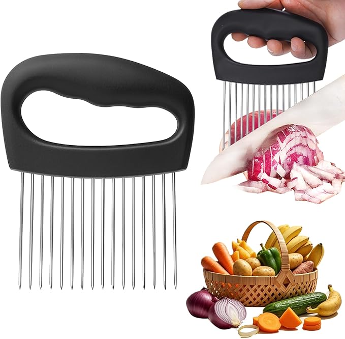 FANTEXY Onion Holder for Slicing - Onion Slicer and Meat Tenderizer Extra Large 16-Prong Stainless Steel, Vegetable Chopper for Potatoes, Tomatoes Slicer Assistant Tool for Lemons,Avocados,Carrot