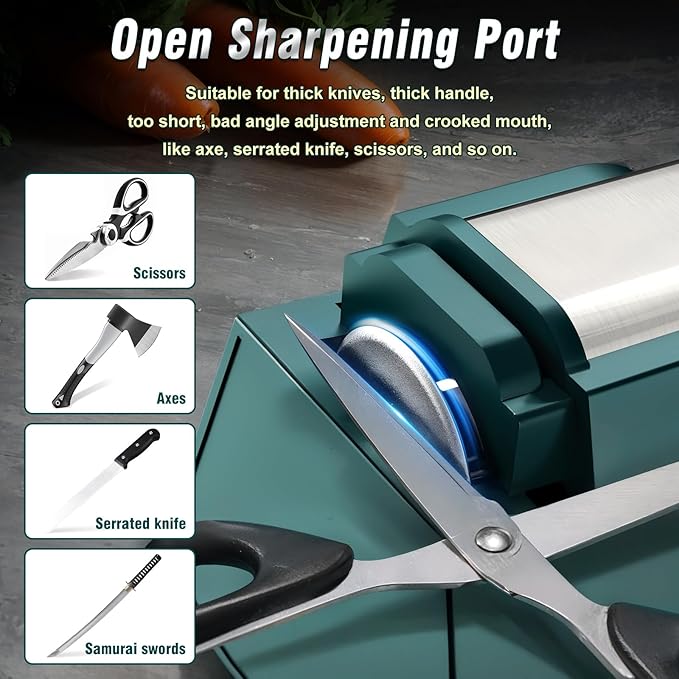 Professional Electric Knife Sharpener with 100% Diamond Abrasives & Precision Angle Guides, 3-Speed Variable 4-Stage Open Touch-Screen LCD Knife Sharpener for Straight, Serrated Edges, Scissors & Axes