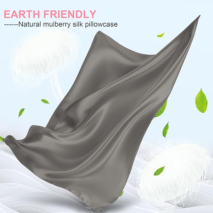 Mulberry Silk Pillow Cases 2 Pack Standard Size 20x26 Inches with Hidden Zipper, Ultra Smooth and Soft Breathable Cooling Silk Satin Pillowcase Set of 2, Better for Hair and Skin, Gifts for Women Men