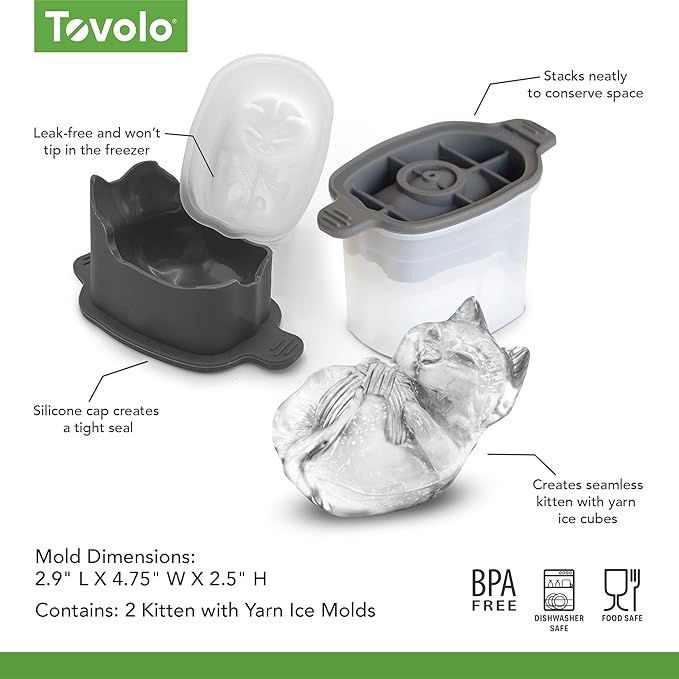Tovolo Ice Cubes Mold Pack of 2 Large Craft Ice Molds for Whiskey Bourbon Cocktails, Easy Fill No Leak Silicone Ice Molds Gift for Him Stackable Dishwasher Safe BPA Free Heart Ice