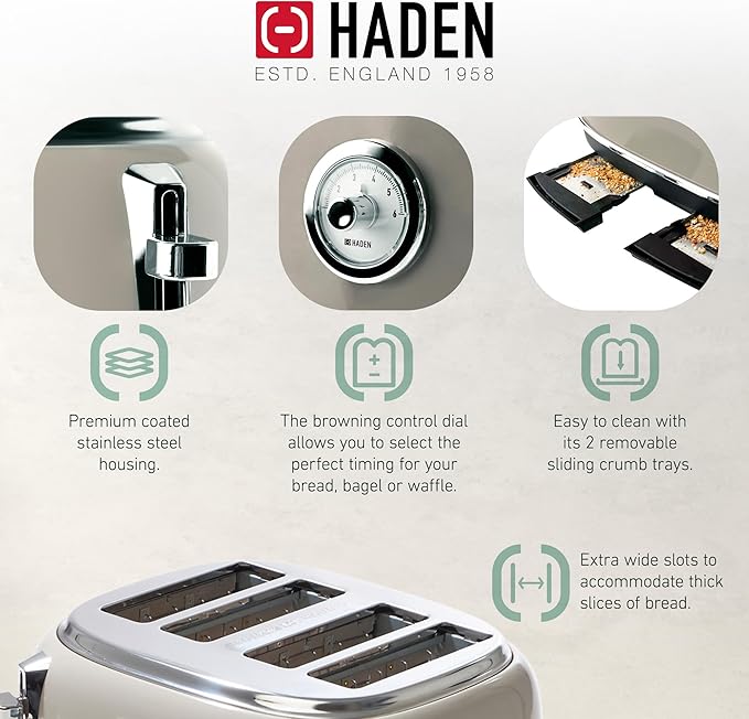 Haden 12 Cup Programmable Drip Coffee Maker Coffee Machine Bundled with Dorset 4 Slice Wide Slot Stainless Steel Toaster, Putty & Chrome