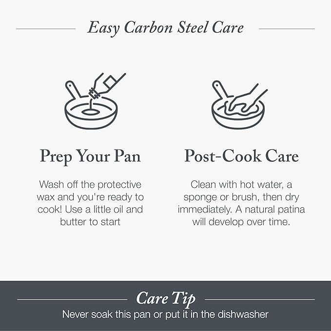 Merten & Storck Pre-Seasoned Carbon Steel 8” Frying Pan Skillet, Use on Induction, Stove and Grill, Durable, Even-Heating, for Searing, Grilling, Oven Use, and Campfire, Indoor/Outdoor