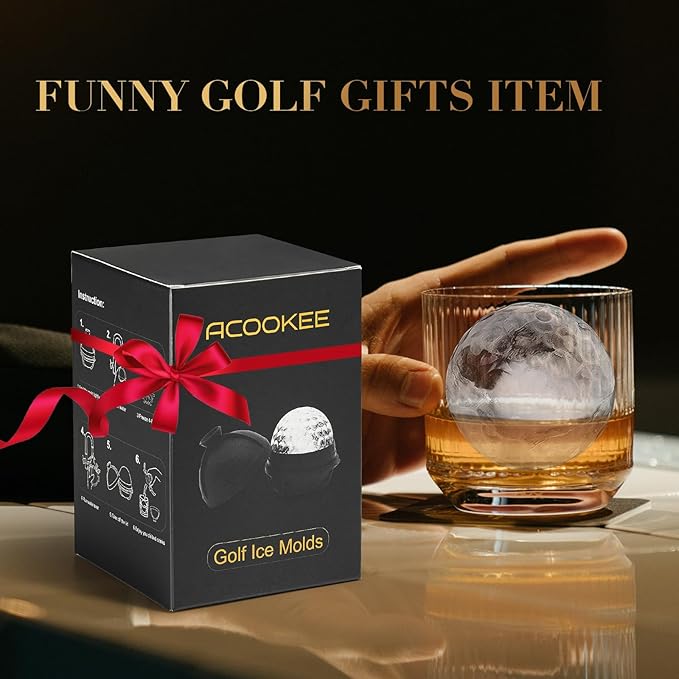 Golf Gifts Ball Ice Maker Mold set of 4, 2.5" Large Sphere Round Ice Cube Mold for Whiskey, Cocktails, Coffee, Soda, Fun Drinks, and Gifts,Leak-Free, Reusable, BPA-Free