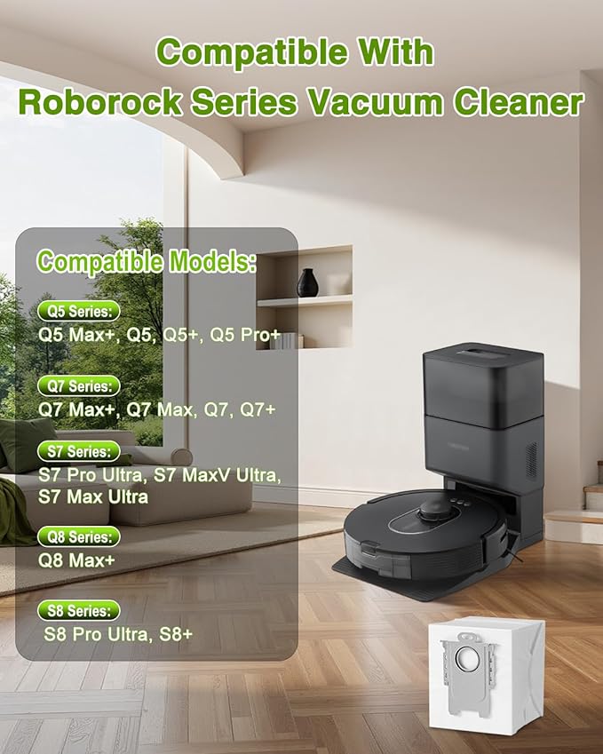 VBN 22 Packs Q5 Dust Bags for Roborock S8 Pro Ultra, S8+, Q7 Max+, Q5+, Q5 Max+, S7 Max Ultra,S7 Maxv Ultra and Q8 Max+ Robot Vacuum, disposable vacuum bag replacement, 3.6L Large Capacity