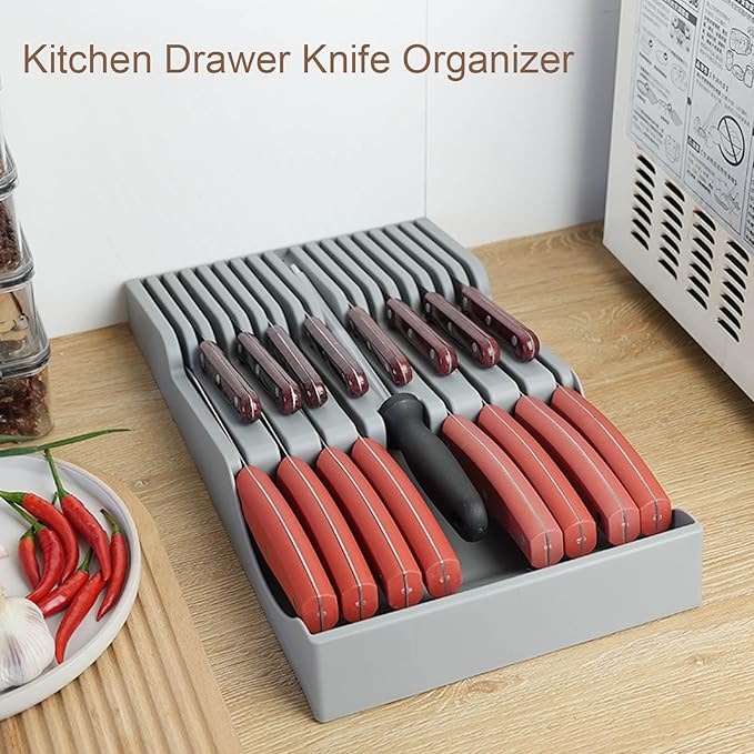 Drawer Knife Organizer,Kitchen Knife Drawer Organizer Insert Hold 16 Knives and 1 Sharpening Steel (Not Included) Large Chefs Knives Holder Storage Set for Kitchen Drawer Neat and Orderly