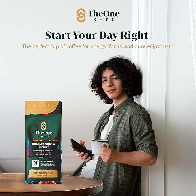 TheOne Kafé Guatemala Dark Roast Ground Coffee – Organic, Single Origin, Premium Specialty Coffee, Ethically Sourced, Smooth & Rich Flavor – Fresh Roasted for Espresso, Drip, Pour Over – 12 oz