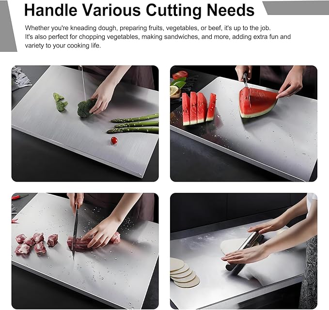 304 Stainless Steel Cutting Board – Stainless Steel Kitchen Chopping Boards Non-Slip, Dishwasher Safe – Ideal for Meat, Vegetables, Fruits, Bread & Baking – Commercial & Home Use (19.6 * 19.6in)