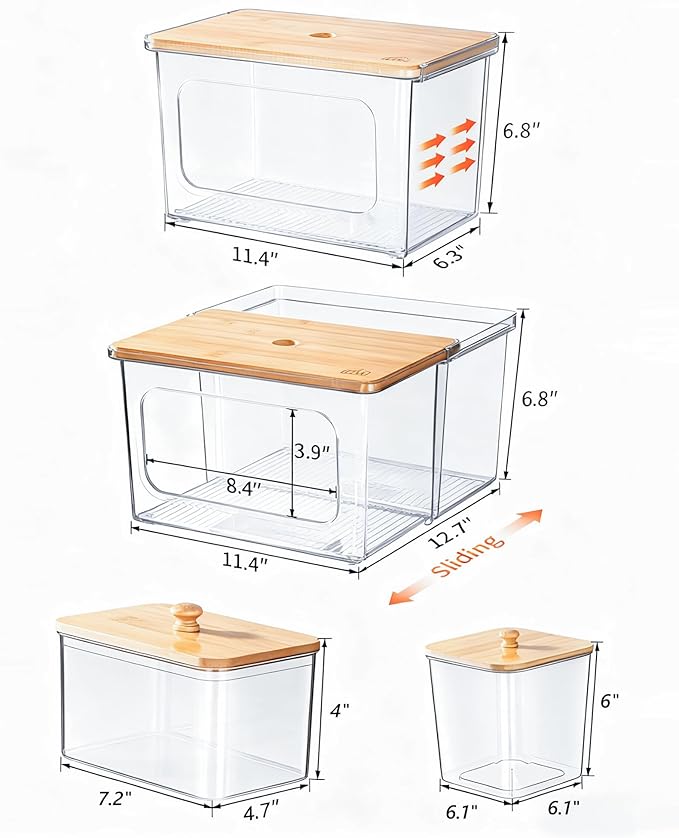 Trash Bag Dispenser Dryer Sheet Holder - 5 in 1 Plastic Garbage Bag Pantry Organizers and Storage, Clear Dishwasher Laundry Pods Container with Bamboo Lid, Under Sink Organizer Powder Detergent Jars