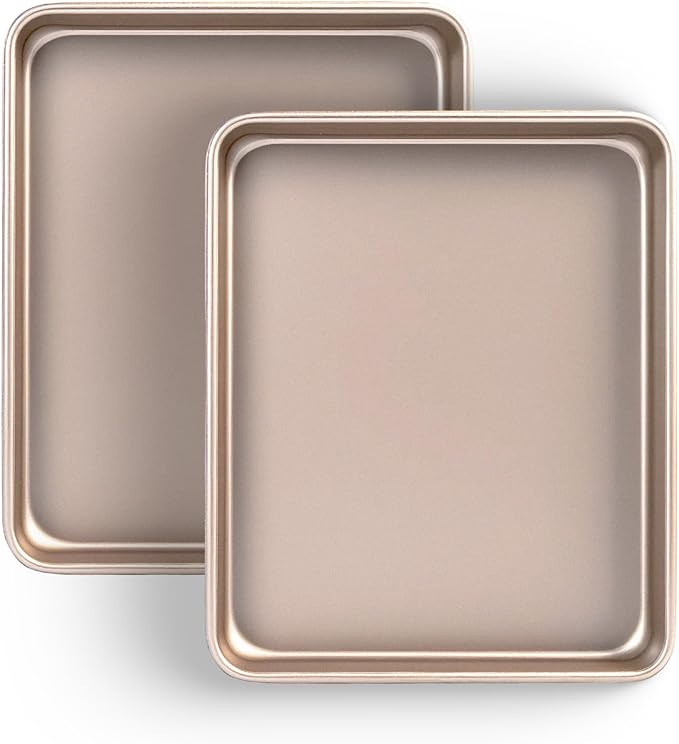 Toaster Oven Pans Set of 2, Shinsin 11-Inch Nonstick Baking Sheet Pans and Trays, 1/8 Thicker Replacement Small Baking Tray Accessories for Cookie, Non Toxic and Easy Clean and Diswasher Safe, Gold