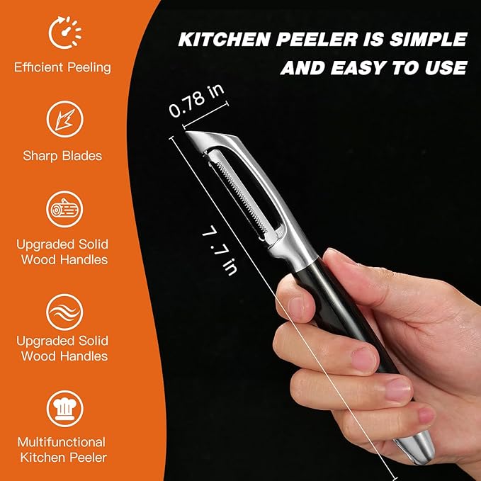 KULUNER 304 Stainless Steel Multi-Function Kitchen Peeler - With Solid Wood Handle, Sharp Durable Blade, Effortlessly Peels Vegetables and Fruits, Essential Kitchen Tool（ Type I）