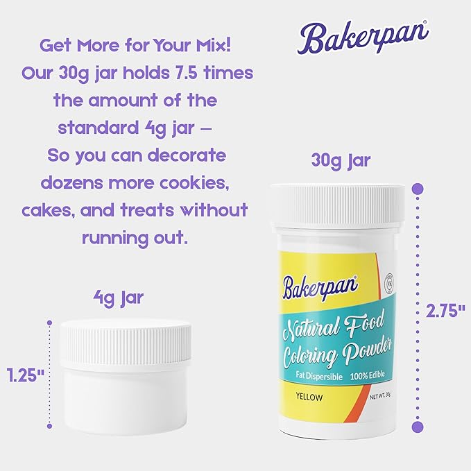 Bakerpan Yellow Oil-Based Natural Food Coloring Powder for Baking - 30 g - Plant-Based, Dye-Free Coloring for Buttercream Frosting, Chocolate, Candy Color, Icing, Cakes