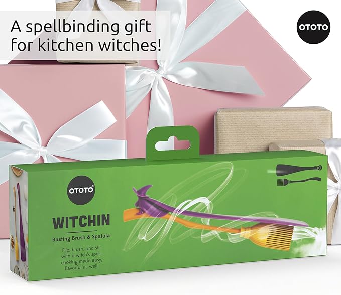 NEW - OTOTO Witchin Pastry Brush and Baking Spatulas - Silicone Heat Resistant and Basting Brush, Cooking and Baking Spatula, Spooky Witchy Gifts, Gothic Kitchen Halloween Gifts, Cute Accessories