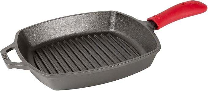 Lodge Silicone Hot Handle Holder - Dishwasher Safe Hot Handle Holder Designed for Lodge Cast Iron Skillets 9 Inches+ w/Keyhole Handle - Reusable Heat Protection Up to 500° - Red