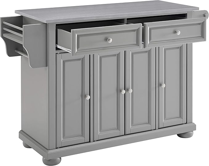Crosley Furniture Alexandria Stainless Steel Top Rolling Kitchen Island Storage Cart, Microwave Stand, Gray