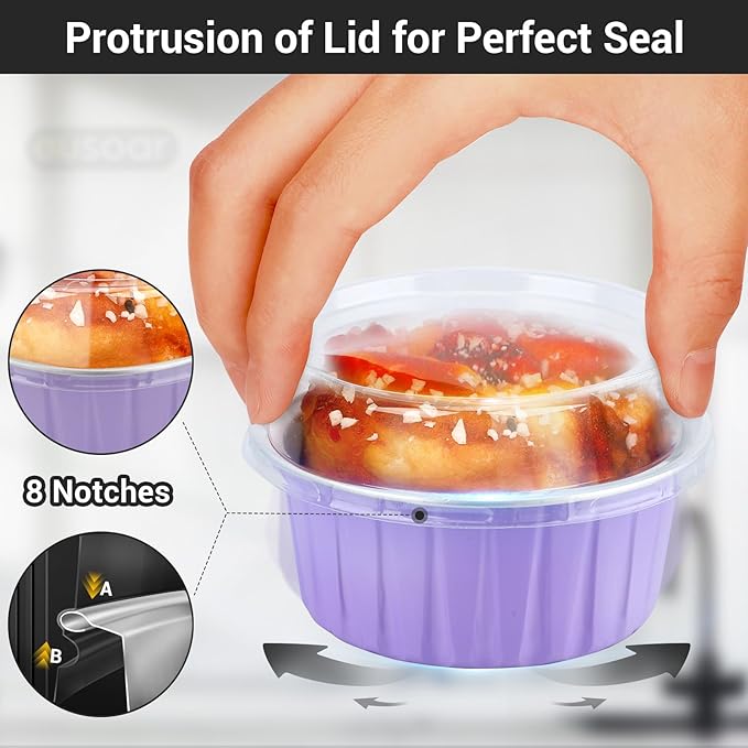 EUSOAR Disposable Ramekins with Lids, Light Purple 25pcs 5oz Creme Brulee Ramekins Disposable, Muffin Liners Cups，Mini Cheesecake Foil Pans Dessert Containers with Lids for Party Favor Birthday