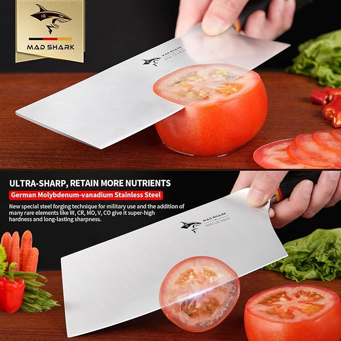 MAD SHARK 7 inch Kitchen Knife, Professional Sharp Vegetable Cleaver, German Military Grade Composite Steel with Ergonomic Handle, Chef Knife for Home, Kitchen & Restaurant Cooking Cutting Chopping