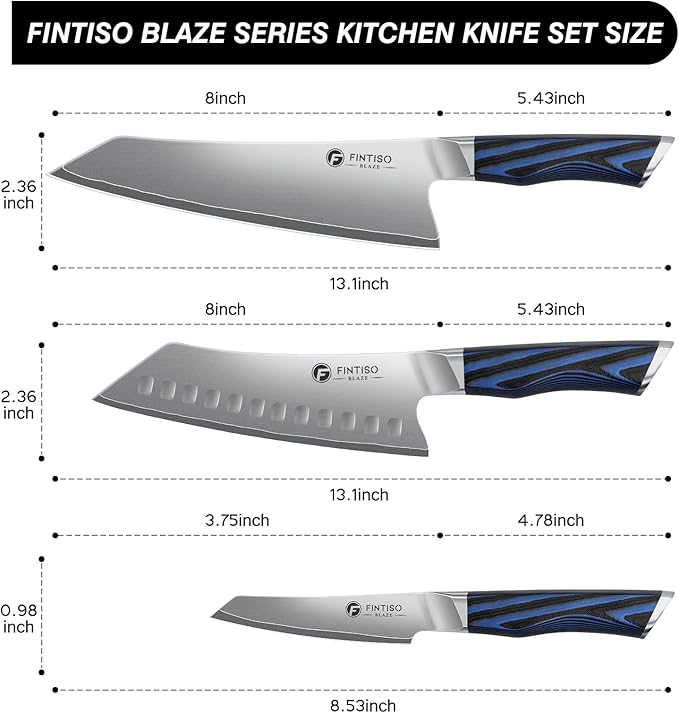 FINTISO 3PCS Kitchen Knife Set, Professional Chef Knives Set with G10 Handle, Premium 5-Layer 10Cr15CoMoV Japanese Steel Knives Set, Ultra Sharpe Knife for Meat and Vegetable