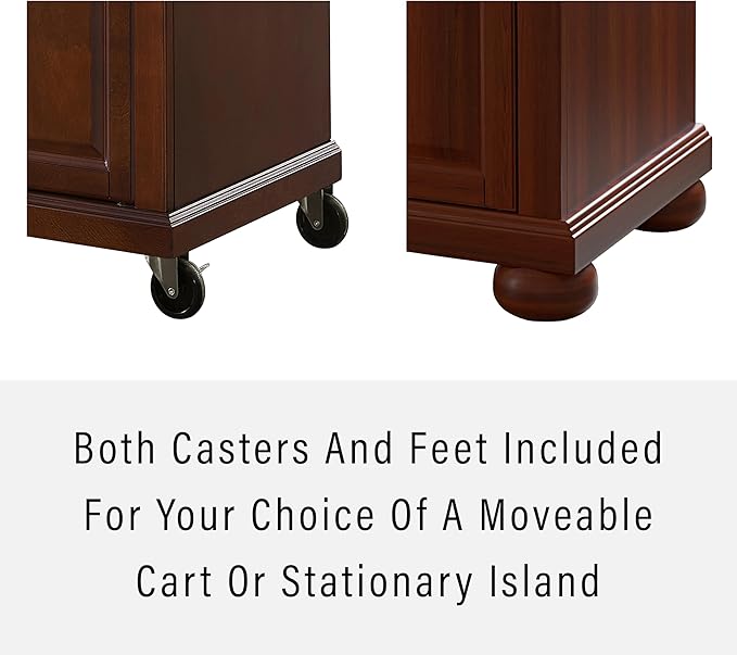 Crosley Furniture Alexandria Granite Top Rolling Kitchen Island Storage Cart, Microwave Stand, Spice Rack, Mahogany