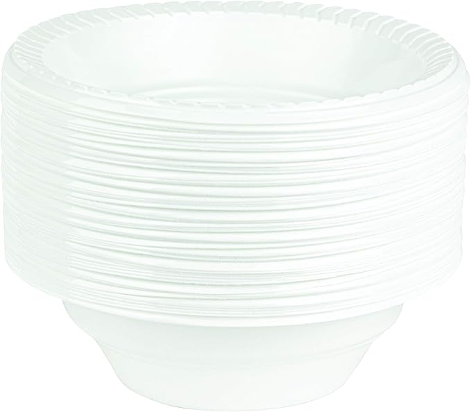 PLASTICPRO Round Plastic Bowls Microwaveable, Disposable, White, (50, 16 ounce)