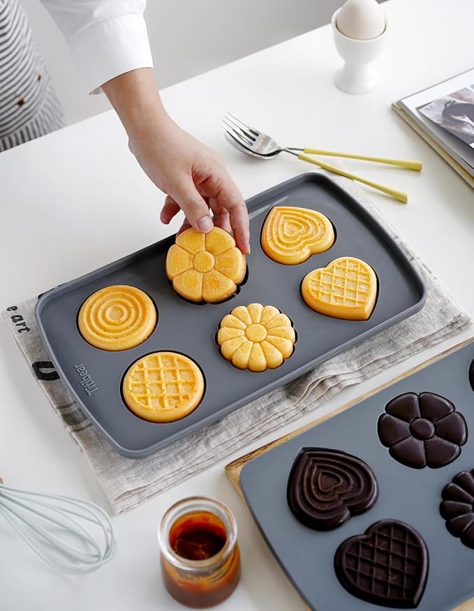 2 Pack Silicone Muffin Pan,Round &Heart Shape Cupcake Pans for Baking 6 Cavites Flower Macaron Waffle Silicone Baking Mold for Chocolate Candy Jello Desserts Making