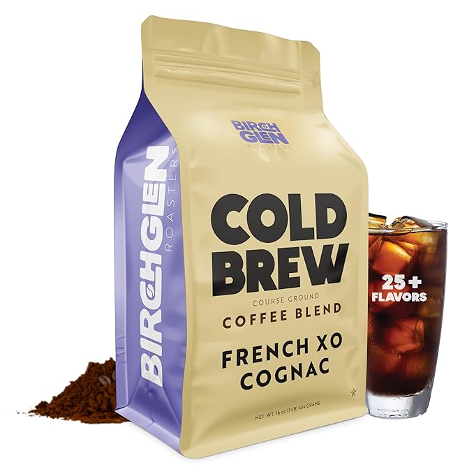 Birch Glen Roasters Cold Brew Coffee | Flavored Coarse Ground Coffee | Artisanal Roasting | 100% Arabica |1 LB | Frech XO Cognac
