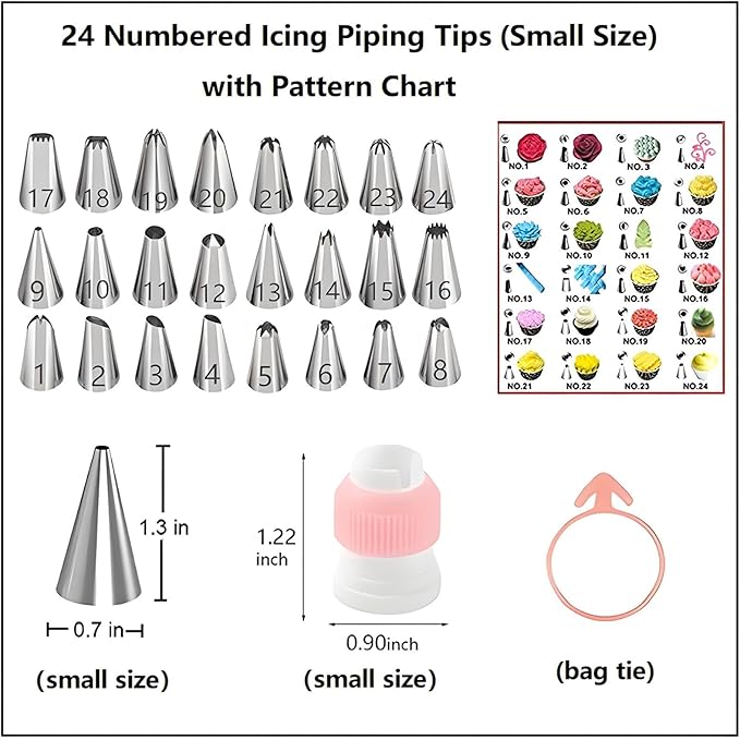 298 Pcs Cake Decorating Kit with Cake Turntable,Cake Leveler,24 Numbered Icing Tips,2 Spatulas,3 Comb Scrapers,8 Carved Pens,100 Pastry Bags,100 Paper Cupcake Liners, (Pink)