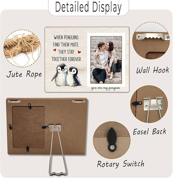 Penguin Gifts, Engagement Picture Frame, Wedding Gifts for Couple, Valentine's Gift for Him Her, Anniversary Couple Gifts, Penguin Love Gifts Photo Frame, fits 4x6 Photo, when Penguins Find Their Mate They Stay Together Forever