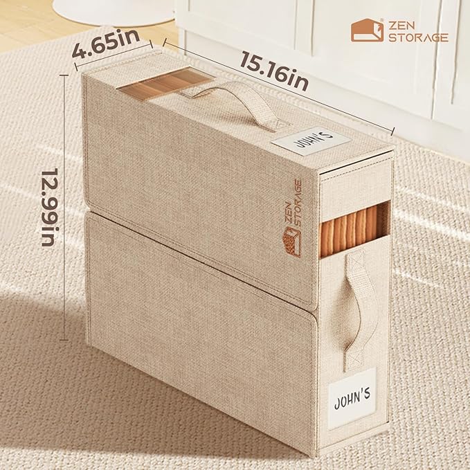12Pack Sheet Organizers and Storage - King/Queen Size Sheet Storage Organizer with Window, Foldable & Dustproof Sheet Organizer for Linen Closet for Summer Blankets & Sheet Sets,Beige
