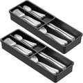 Lifewit Compact Silverware Organizer for Kitchen Drawer, Narrow Flatware Tray Holder, Plastic Cutlery Spoons, Forks and Knives Storage, Black, 2 Pack